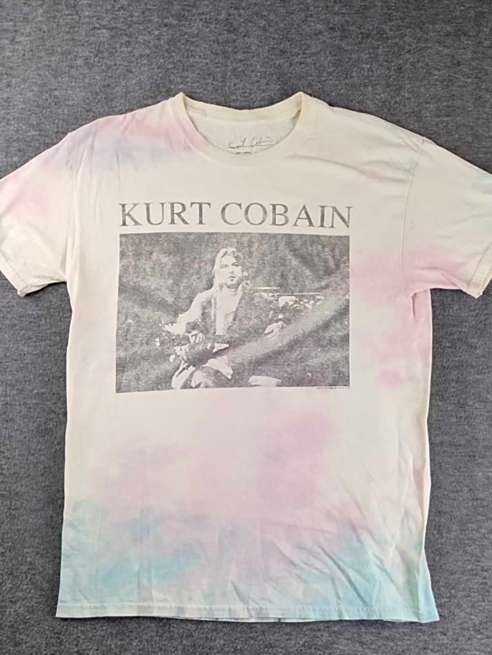 Kurt Cobain Photo Graphic Tie-Dye Short Sleeve Tee - Cream with Pastel Accents